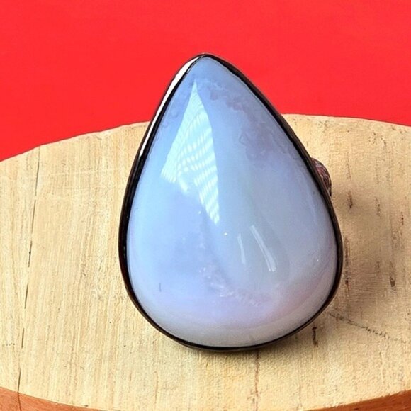 Hand Made 925 Sterling Silver Ring Size 7.75 with 40 ct Natural Chalcedony - Picture 13 of 13